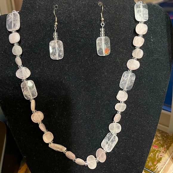 Rose Quartz Earrings/Necklace set - Picture 2 of 5